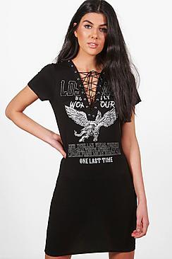 Boohoo Audrianna Lace Up Printed Bodycon Dress