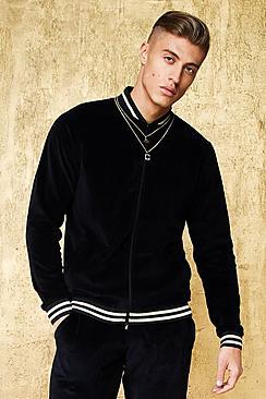 Boohoo Velour Bomber With Gold Sports Rib