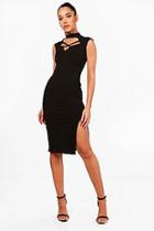 Boohoo Anya Crossover Neck Detail Midi Dress