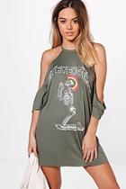 Boohoo Petite Emily Open Shoulder Printed T-shirt Dress