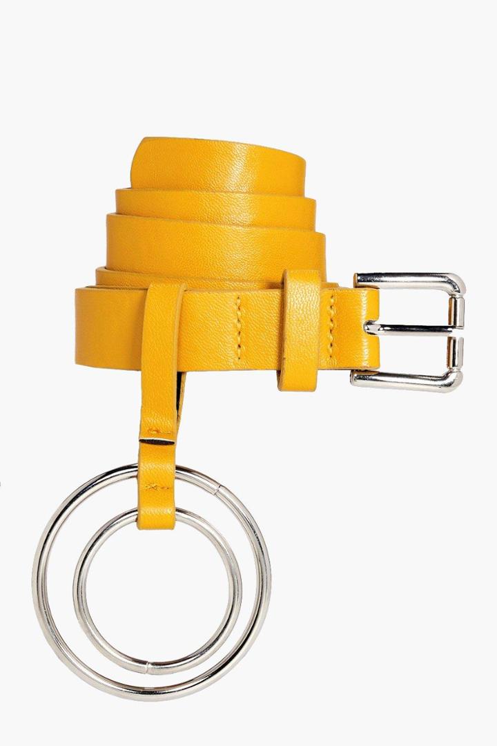 Boohoo Lexi Double Circle Ring Detail Belt Mustard