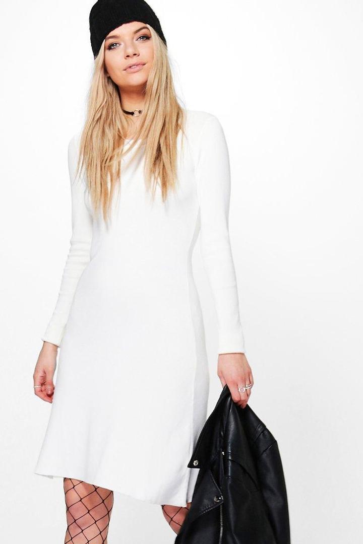 Boohoo Sophie Skinny Fit Bodycon Knitted Dress Ecru