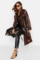 Boohoo Leopard Vinyl Trench