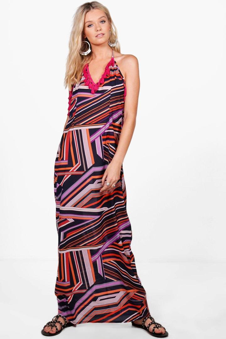 Boohoo Lisa Tassle Trim Maxi Dress Multi