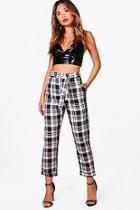 Boohoo Molly Tie Waist Mono Tartan Trousers