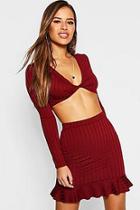 Boohoo Petite Ribbed Knot Front Crop Top