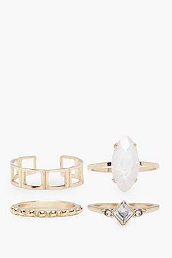 Boohoo Millie Mixed Stone Detail Rings 4pk