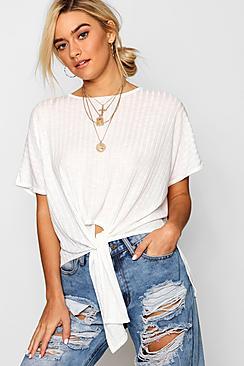 Boohoo Jumbo Rib Tie Front Tee