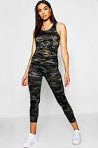 Boohoo Camo Print Sports Vest Top And Leggings