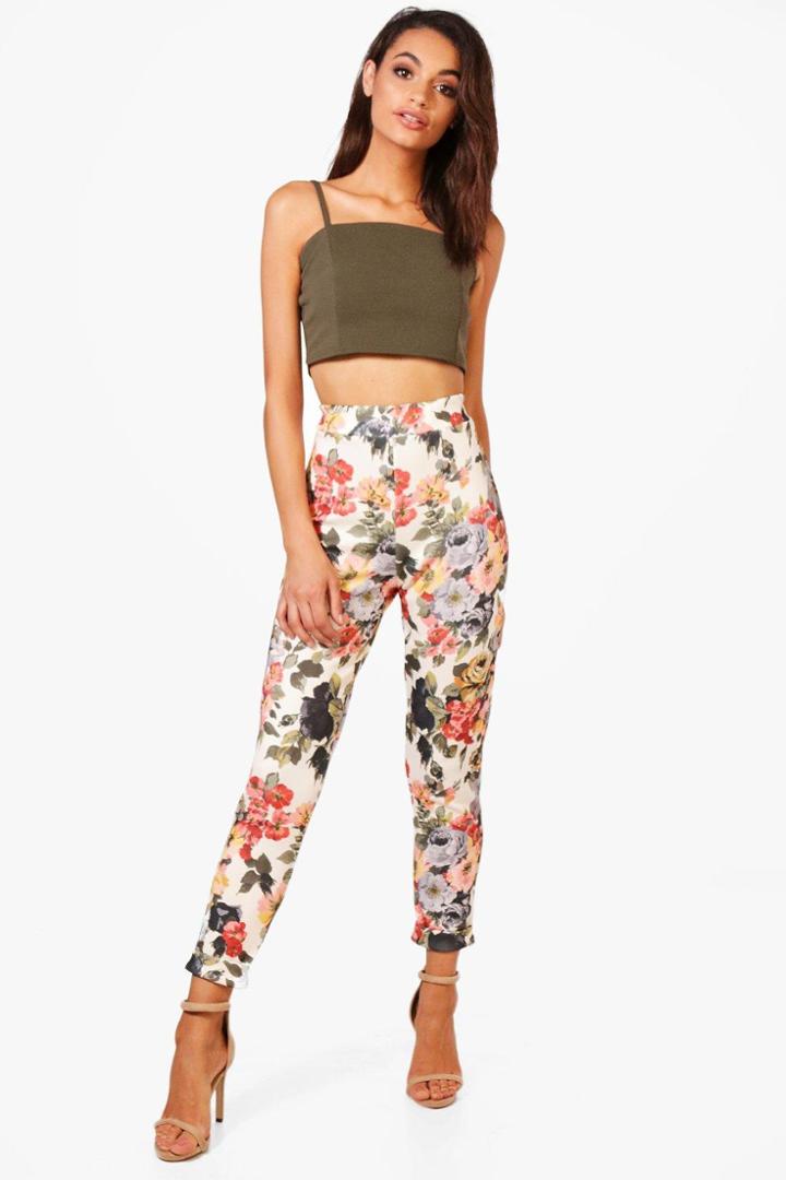 Boohoo Tansie Floral Stretch Skinny Trousers Multi