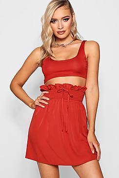 Boohoo Sheared Waist Woven Skater Skirt