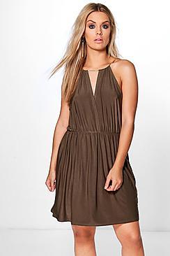 Boohoo Plus Esme Chain Trim Wrap Skater Dress