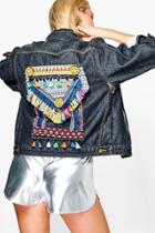 Boohoo Mya Embroidered Back Statement Jean Jacket Black