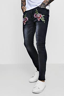 Boohoo Super Skinny Jeans With Floral Rose Embroidery