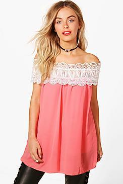 Boohoo Erin Crochet Trim Off The Shoulder Top