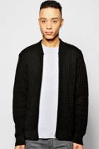 Boohoo Waffle Stitch Zip Through Knitted Bomber Black