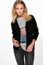 Boohoo Amber Rib Knit Bomber Black