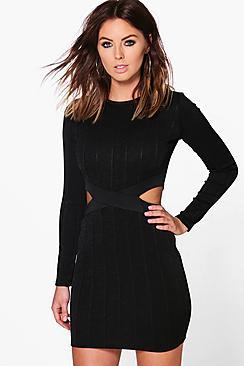 Boohoo Finola Rib Knit Cut Out Bodycon Dress