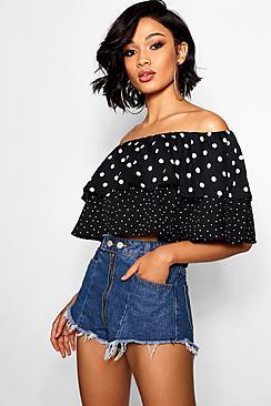 Boohoo Tall Anna Mixed Spot Off The Shoulder Top