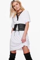 Boohoo Mya Lace Up Corset Belt 2 In 1 T-shirt Dress White