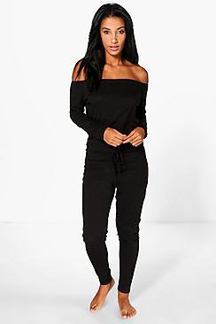 Boohoo Bardot Tie Waist Jumpsuit