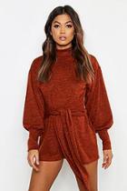 Boohoo Cut & Sew Roll Neck Tie Waist Romper