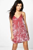 Boohoo Gloria Velvet Strappy Swing Dress Rose