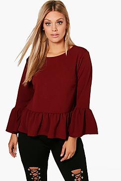 Boohoo Plus Kerry Crepe Ruffle Hen Top