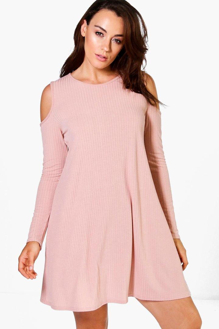 Boohoo Plus Averie Open Shoulder Swing Dress Nude
