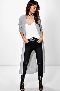 Boohoo Mya Rib Knit Shawl Collar Maxi Cardigan