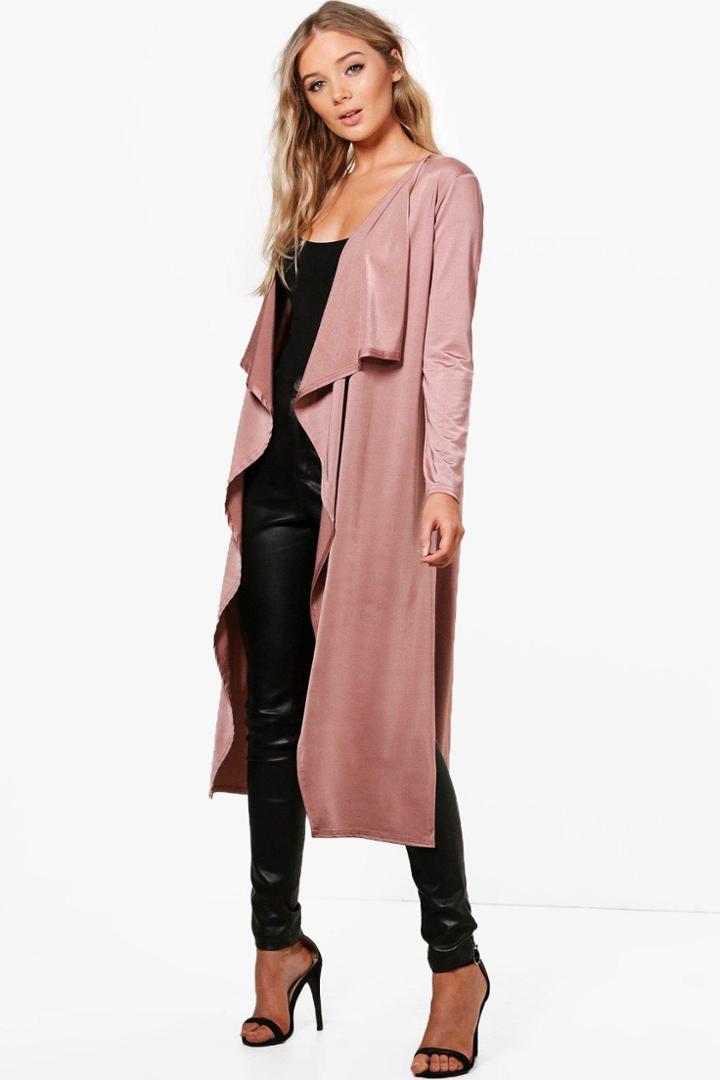 Boohoo Millie Waterfall Slinky Duster Mauve