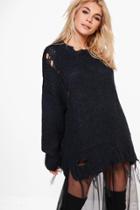 Boohoo Harriet Oversized Distressed Jumper Navy