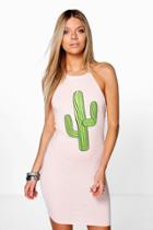 Boohoo Emiko Cactus High Neck Bodycon Dress Pink