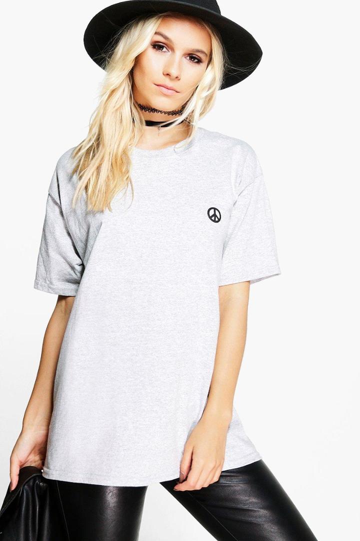 Boohoo Petite Heidi Peace Sign Tee Grey
