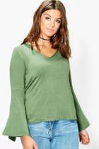 Boohoo Plus Jodie Wide Sleeve Jersey Top Khaki
