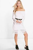 Boohoo Arabella Off The Shoulder Fringe Dress