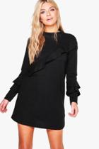 Boohoo Amada Ruffle Detail Sweater Dress Black