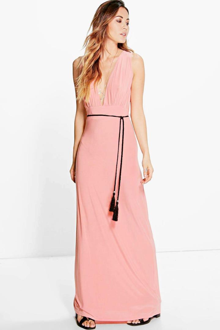 Boohoo Henrietta Rope Tie Maxi Dress Salmon