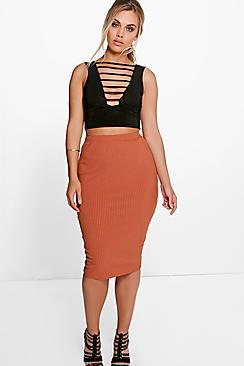 Boohoo Plus Chantelle Ribbed Midi Skirt