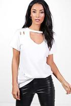 Boohoo Annabelle Distressed Plunge T Shirt