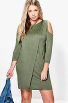 Boohoo Plus Laurie 3/4 Sleeve Cold Shoulder Wrap Dress