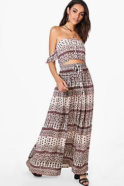 Boohoo Emilia Woven Frill Sleeve Top & Maxi Skirt Co-ord