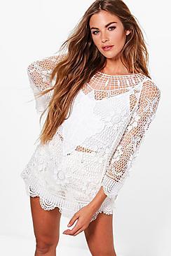 Boohoo Camilla Long Sleeve Crochet Top