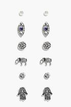 Boohoo Arabella Hamsa & Elephant Stud 6 Earring Set