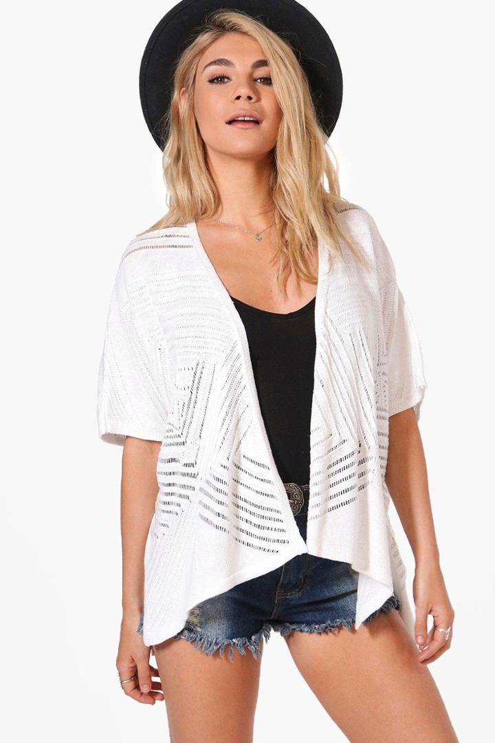 Boohoo Phoebe Pointelle Batwing Cardigan White