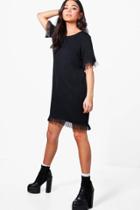 Boohoo Marnie Mesh Ruffle T-shirt Dress Black