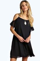 Boohoo Arrabella Open Soulder Woven Swing Dress Black