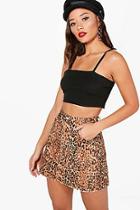 Boohoo Helen Leopard Print Denim Skirt