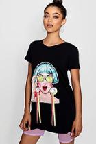Boohoo Aubrey Face Print Sequin Ribbon Earring T-shirt