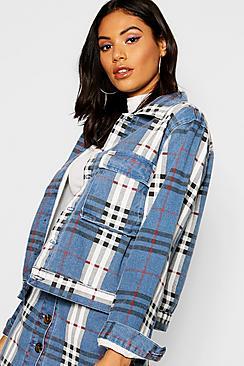 Boohoo Checked Twill Cropped Trucker Jacket